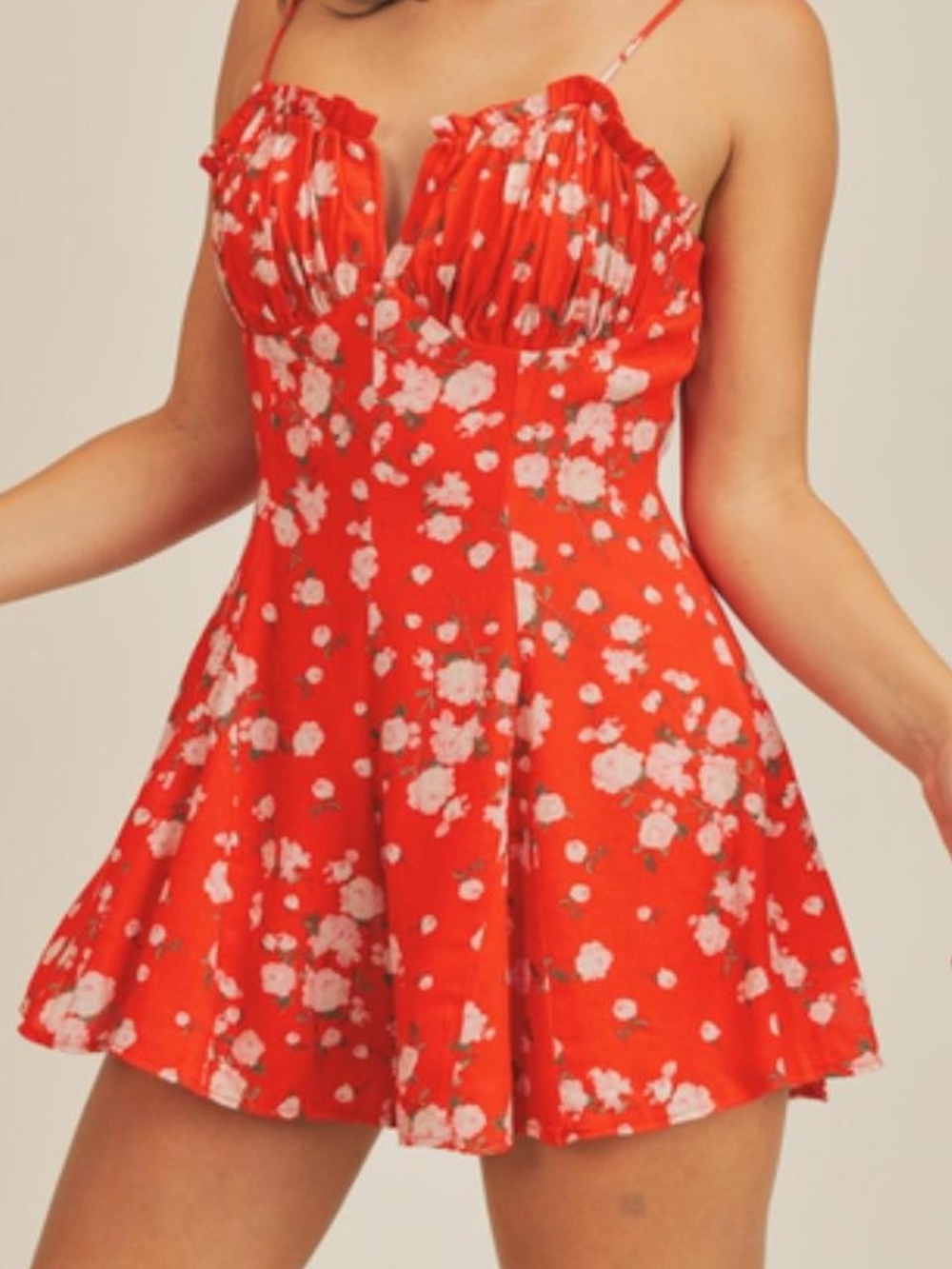Sage The Label Red Floral Ruffle Romper Size XS